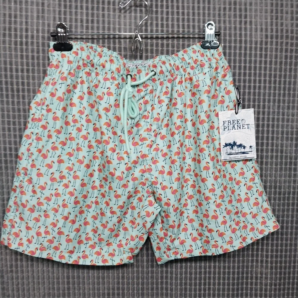 Free Planet Mens Swim Trunks Flamingo Print FK9H19MIN Small Mint